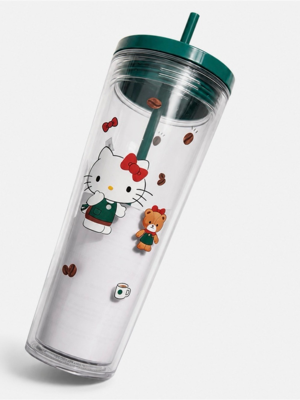 Starbucks Clear Hello Kitty Tumbler with Green Lid, Red Accents